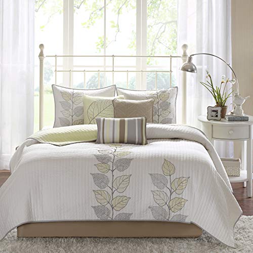 Madison Park Caelie Quilt Modern Classic Design All Season, Breathable Coverlet Lightweight Bedding Set, Matching Shams, Decorative Pillow, King/Cal King(104"x94"), Leaf Yellow 6 Piece