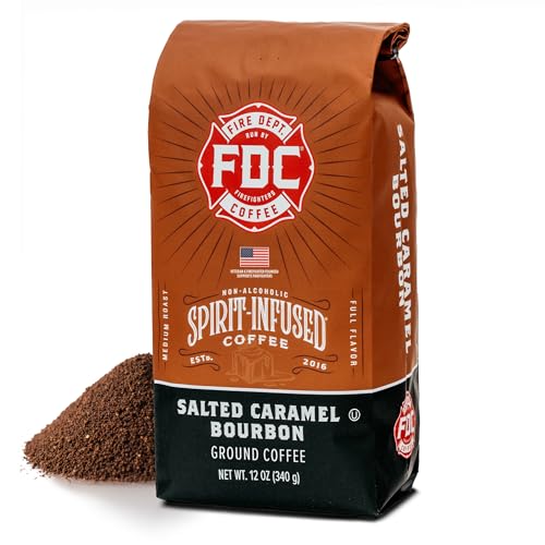 Fire Department Coffee - Salted Caramel Bourbon Coffee - Gives Back to Firefighters - Premium Bourbon Infused - Ground Medium Roast - Non-Alcoholic - Roasted in the USA - Veteran Owned - 12 oz