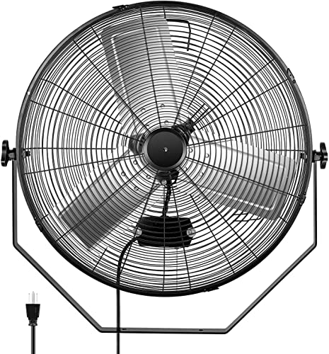 Simple Deluxe 24 Inch Industrial Wall Mount Fan, 3 Speed Commercial Ventilation Metal Fan for Warehouse, Greenhouse, Workshop, Patio, Factory and Basement - High Velocity, black