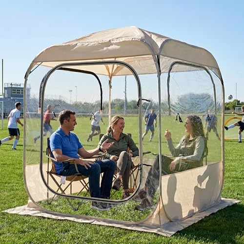 DIAMONDFORGE Pop Up Sports Tent 5x5 FT, Portable Clear Tent with Removable Top Cover for 2-3 Person, Instant Setup, Spacious BubbleTent for Outside, Patio and Outdoor Activities, Beige