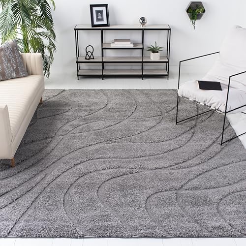 SAFAVIEH Florida Shag Collection Area Rug - 9'6" x 13', Grey & Grey, Non-Shedding & Easy Care, 1.2-inch Thick Ideal for High Traffic Areas in Living Room, Bedroom (SG471-8080)