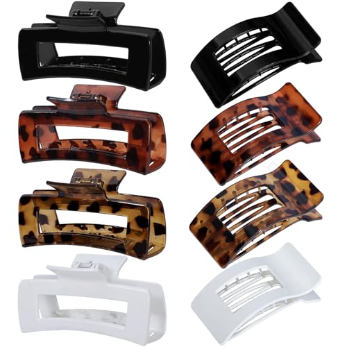 8 Pack Hair Clips for Women, 2 Styles Large Matte No-Slip French Flat Claw Clips for Thick & Thin Curly Hair, Comfortable Strong Hold Hair Clips Styling Barrettes Accessories (Tortoise)