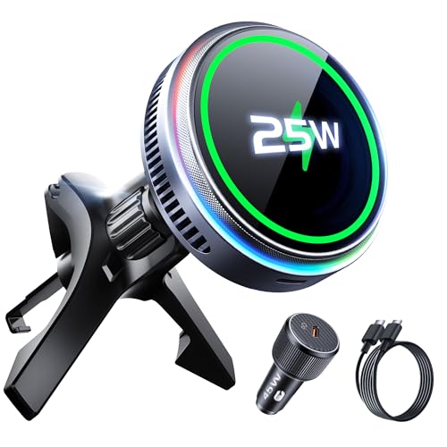Qi2.2 25W Wireless Car Charger Magnetic Phone Holder Mount for Magsafe with Cooler for Air Vent, Wireless Fast Charger 25W for iPhone 16-17 Series with iOS 26,15W for iPhone 12-15 (Grey)