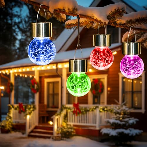 GIGALUMI Solar Lights Outdoor Waterproof, 8 Pack Solar Hanging Lights Garden Decor, Gifts for Women, Solar Outdoor Lantern Waterproof Cracked Glass for Yard, Fence, Tree(Color Changing)