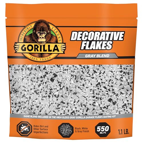 Gorilla Garage Floor Coating Decorative Flakes – Gray, Black & White Blend – Matches High-Gloss Gray Kit – Hides Dirt & Imperfections – Use with Epoxy or Concrete Coatings – Covers up to 550 sq. ft.