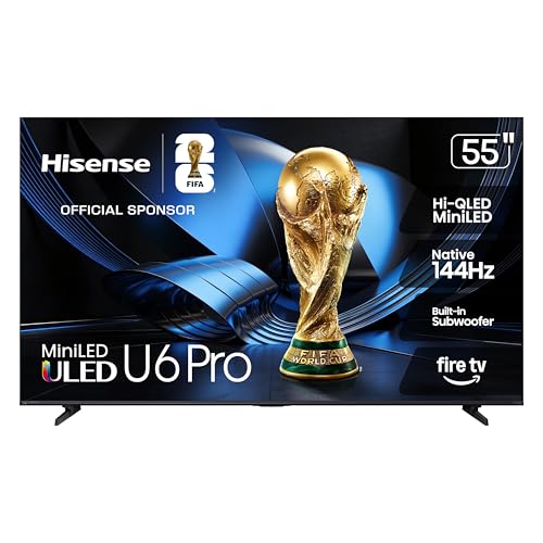 Hisense 55" U6 Pro Series Mini‑LED 4K UHD HDR Gaming AI Smart Fire TV (55U6SF Pro, 2026 New) – Hi-QLED, Native 144Hz, Motion Rate 480, Dolby Vision IQ,· Atmos, HDR10+, Glare-Free, Alexa+