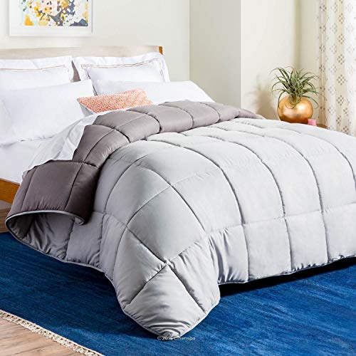 Linenspa Reversible Down Alternative Comforter and Duvet Insert, California King – All-Season Comforter with Box Stitch and 8 Duvet Loops – Bedding for Kids, Teens, and Adults – Stone / Charcoal