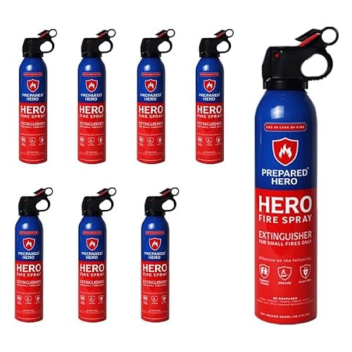 Prepared Hero Fire Spray - Mini Fire Extinguishers for House, Car, Garage - Kitchen Small Fire Extinguisher for Home, 100% Organic - Compact, Portable & Easy to Use, Non-Toxic - 8 Pack