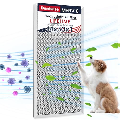 Demiwise 14x30x1 Electrostatic Air Filter, MERV 8 Reusable Aluminum AC/HVAC Furnace Filter, Lifetime Washable Permanent Air Filter, Easy to Clean, Increases Airflow(Actual Size:13.50x29.52x0.82)
