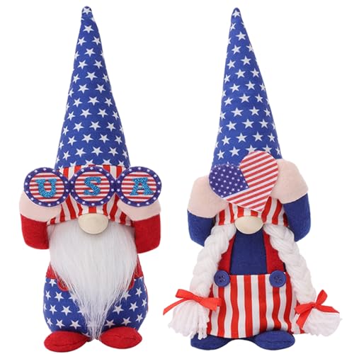 VAIZIQ 4th of July Gnomes Decorations,2 Pcs 250th Anniversary Patriotic USA Gnome Plush Decor for Home Party Office Table Memorial Day Independence Day,Memorial Day,USA,American Red White Blue