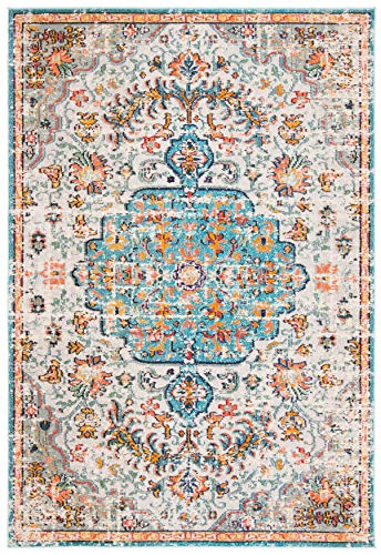 SAFAVIEH Madison Collection Accent Rug - 2'2" x 4', Grey & Light Blue, Medallion Distressed Design, Non-Shedding & Easy Care, Ideal for High Traffic Areas in Entryway, Living Room, Bedroom (MAD447F)