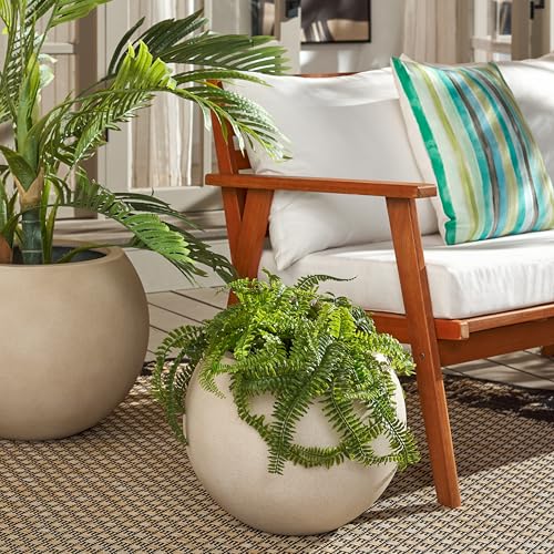 SAFAVIEH Outdoor - Kenslia Beige Ficonstone Planter Pot with Drainage Hole, Frost Resistant Decorative Orb Planter for Patio, Deck, Garden, 15.7" W x 15.7" D x 12.7" H (PAT1518B)