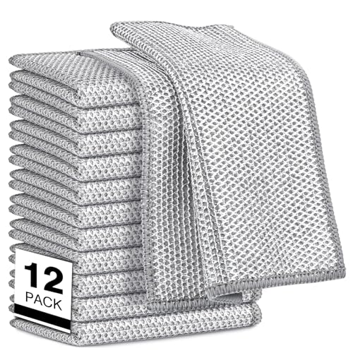 AIDEA Non Scratch Wire Dishcloth 12PK, Wire Dishwashing Rag for Wet and Dry, Washable Dish Rags No Odor, Cleaning Pads Steel Scrubber for Cookware, Sinks, Dishes, Stove Tops, 7"×8"