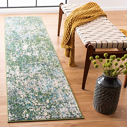 SAFAVIEH Madison Collection Runner Rug - 2'2" x 6', Green & Turquoise, Boho Abstract Distressed Design, Non-Shedding & Easy Care, Ideal for High Traffic Areas in Living Room, Bedroom (MAD425Y)