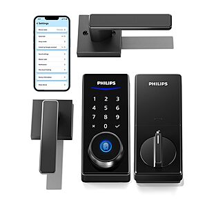 Philips Smart Lock with Handles, Keyless Entry Door Lock Set, Keypad Door Lock with 2 Level Handles, Digital Keypad Deadbolt for Front Door, App Fingerprint PIN Code Unlocking, Auto Locking